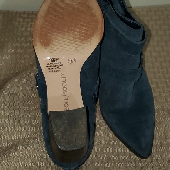 Blue Leather suede ankle boots with block heel SOLE SOCIETY - Picture 4 of 6